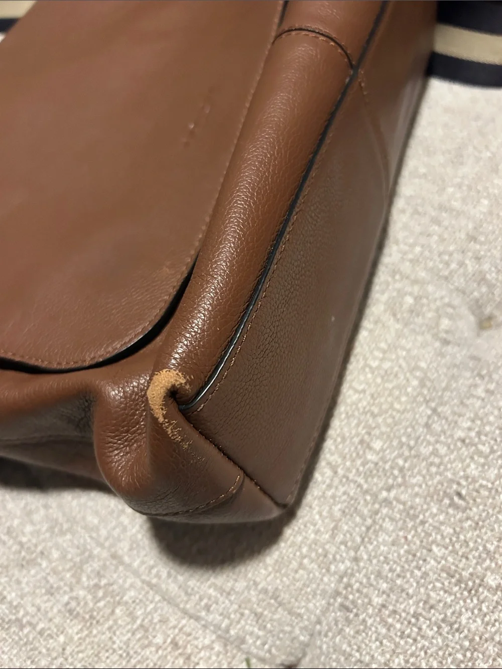 Coach Brown Leather Messenger Bag with Striped Strap